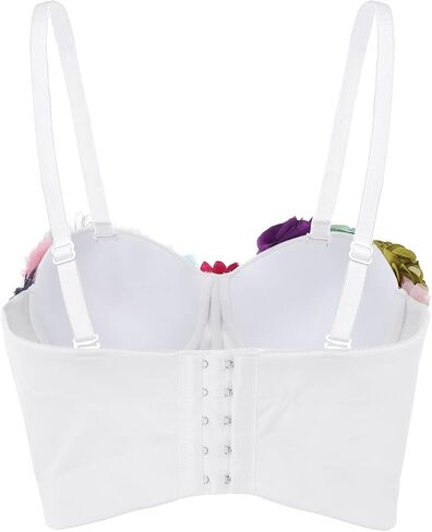 Woeoe Flower Corset Bustier Crop Top White Diamond Bra Nightclub Rave Rhinestone Tops Jewelry for Women in Kuwait