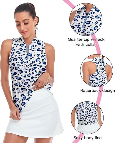 Soneven Women's Sleeveless Golf Shirts Printed Moisture Wicking V Neck Golf Polo Shirts Racerback Golf Tank Tops in Saudi Arabia