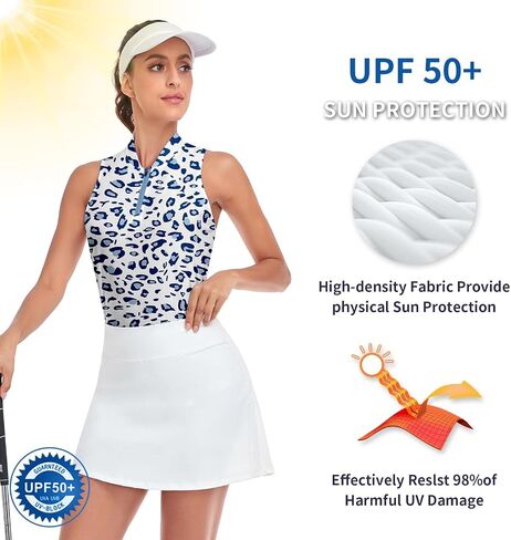 Soneven Women's Sleeveless Golf Shirts Printed Moisture Wicking V Neck Golf Polo Shirts Racerback Golf Tank Tops in Saudi Arabia