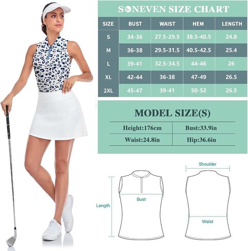 Soneven Women's Sleeveless Golf Shirts Printed Moisture Wicking V Neck Golf Polo Shirts Racerback Golf Tank Tops in Saudi Arabia