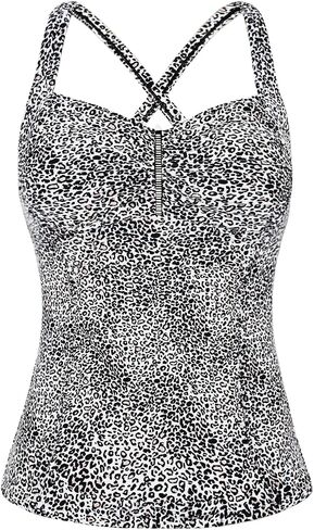 Hilor Women's Tankini Tops Shirred Tummy Control Swimsuits Cross Back Tankini Swimwear Tops in Kuwait