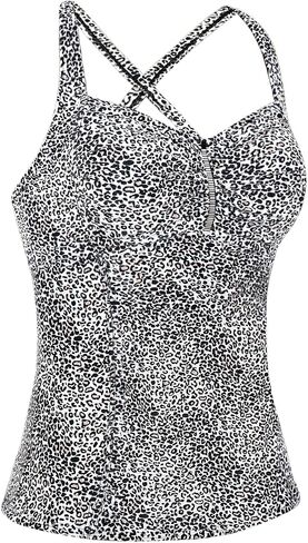 Hilor Women's Tankini Tops Shirred Tummy Control Swimsuits Cross Back Tankini Swimwear Tops in Kuwait