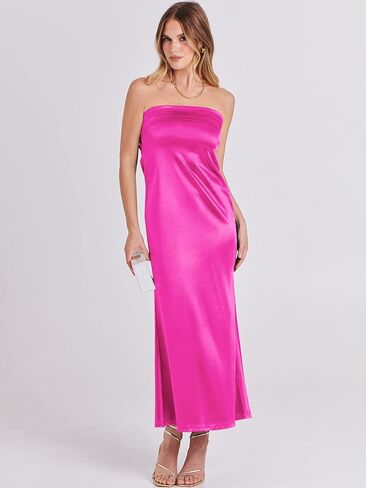 ANRABESS Women Summer Satin Strapless Formal Dress Sexy Backless Bodycon Wedding Cocktail Party Maxi Dress in Kuwait