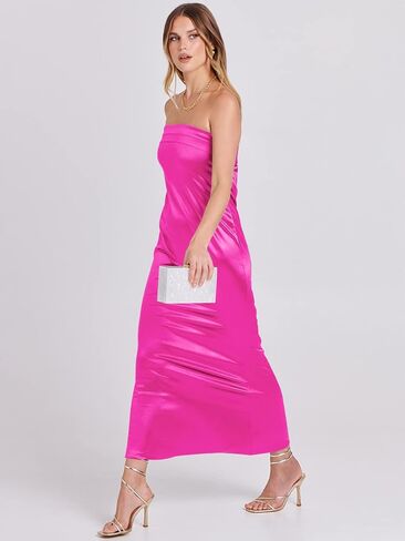 ANRABESS Women Summer Satin Strapless Formal Dress Sexy Backless Bodycon Wedding Cocktail Party Maxi Dress in Kuwait