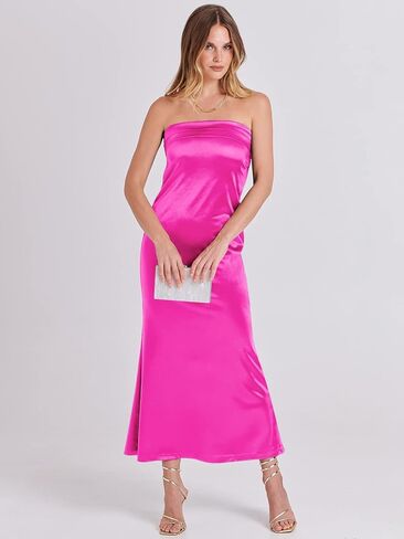 ANRABESS Women Summer Satin Strapless Formal Dress Sexy Backless Bodycon Wedding Cocktail Party Maxi Dress in Kuwait