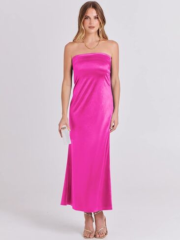 ANRABESS Women Summer Satin Strapless Formal Dress Sexy Backless Bodycon Wedding Cocktail Party Maxi Dress in Kuwait