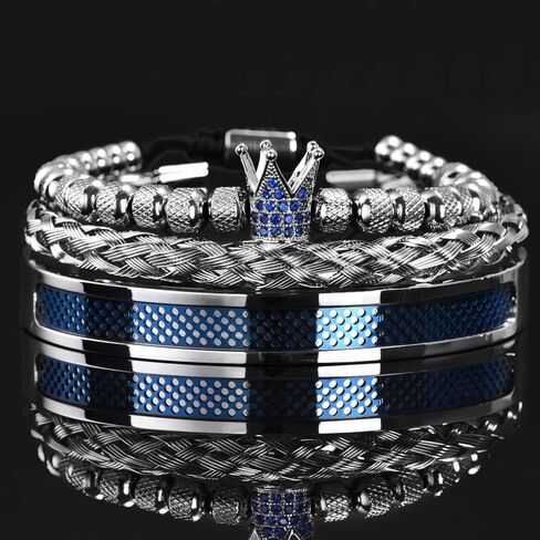 AIDUOMIRZER الفاخرة الرومانية الملكي تاج سحر الرجال سوار الفولاذ المقاوم للصدأ الهندسة Pulseiras الرجال مفتوحة قابل للتعديل أساور زوجين مجوهرات هدية in Kuwait