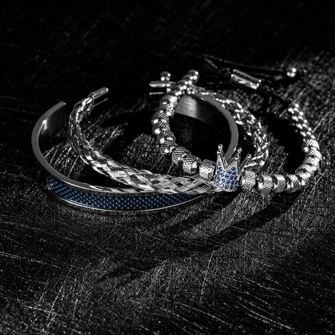 AIDUOMIRZER الفاخرة الرومانية الملكي تاج سحر الرجال سوار الفولاذ المقاوم للصدأ الهندسة Pulseiras الرجال مفتوحة قابل للتعديل أساور زوجين مجوهرات هدية in Kuwait