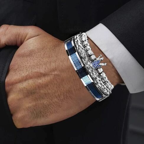 AIDUOMIRZER الفاخرة الرومانية الملكي تاج سحر الرجال سوار الفولاذ المقاوم للصدأ الهندسة Pulseiras الرجال مفتوحة قابل للتعديل أساور زوجين مجوهرات هدية in Kuwait