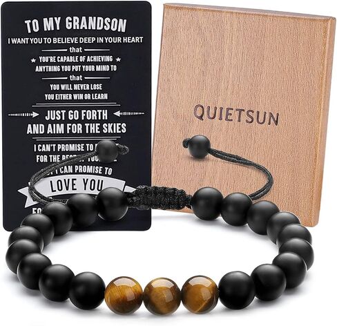 Quietsun Tiger Eye/Agate Bracelet Gifts for Dad/Son/Grandson/Boyfriend/Husband on Graduation Fathers Day Anniversary Birthday in Kuwait