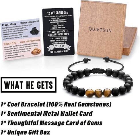 Quietsun Tiger Eye/Agate Bracelet Gifts for Dad/Son/Grandson/Boyfriend/Husband on Graduation Fathers Day Anniversary Birthday in Kuwait