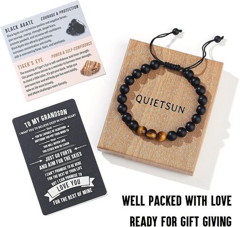 Quietsun Tiger Eye/Agate Bracelet Gifts for Dad/Son/Grandson/Boyfriend/Husband on Graduation Fathers Day Anniversary Birthday in Kuwait