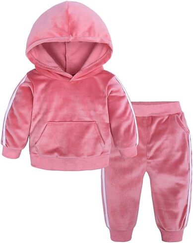 MYGBCPJS Boys Girls 2 Pcs Velvet Sweat Suit Outfits Toddler Kids Long Sleeve Pullover Hoodie + Elastic Waist Sweatpants Set in Kuwait