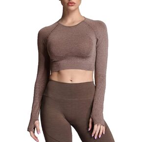 Aoxjox Long Sleeve Crop Tops for Women Vital 1.0 & 2.0 Workout Seamless Crop T Shirt Top