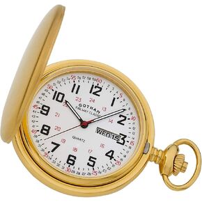 Gotham Men's Railway Classic Gold-Plated Stainless Steel Analog Quartz Day/Date Hunter Pocket Watch # GWC14110G in Kuwait