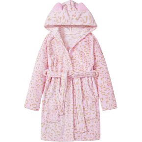 Topgal Leopard Cat Robe for Girls Fleece Toddler Kids Teen Hooded Bathrobe Size 4T-18 in Saudi Arabia