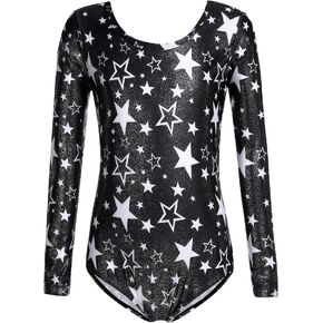 Zaclotre Girls Sparkling Stars Gymnastics Long Sleeve Leotards for Patriotic USA Kids