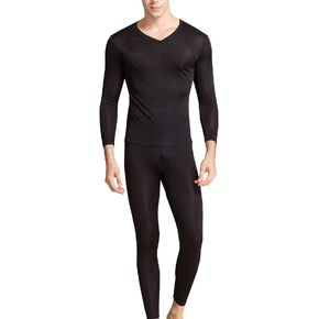 Grenasasilk Men's Silk Long Johns Mulberry Silk Long Underwear V-Neck Breathable Thermal Underwear Sets & Undergarments