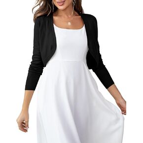 McVanedy Women's Cropped Cardigan Bolero Shrug Open Front Sweater Long Sleeve S-XL