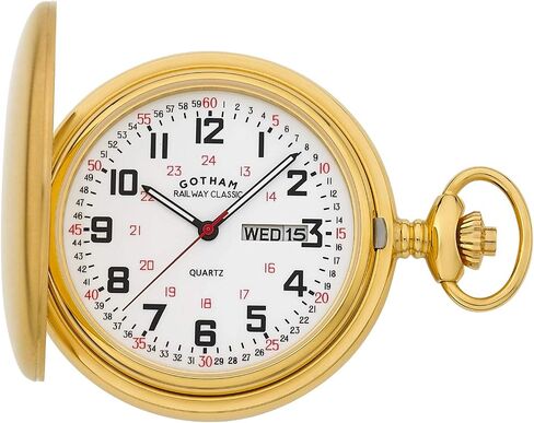 Gotham Men's Railway Classic Gold-Plated Stainless Steel Analog Quartz Day/Date Hunter Pocket Watch # GWC14110G in Kuwait