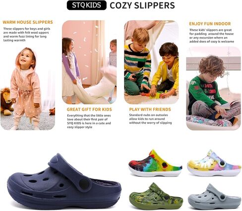 STQ Kids Garden Clogs with Backstrap | Slip on Boys Girls Water Sandals | Fuzzy Lined Slippers | Toddler, Little Kid, Big Kid in Saudi Arabia