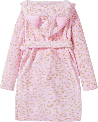 Topgal Leopard Cat Robe for Girls Fleece Toddler Kids Teen Hooded Bathrobe Size 4T-18 in Kuwait