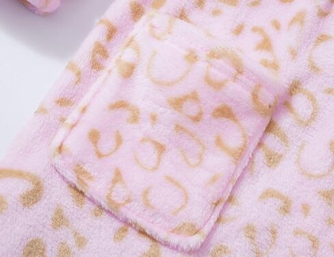 Topgal Leopard Cat Robe for Girls Fleece Toddler Kids Teen Hooded Bathrobe Size 4T-18 in Kuwait
