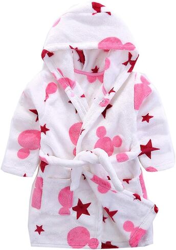 Girls Robes, Plush Soft Coral Fleece Animal Print Hooded Bathrobe for Kids Boys in Kuwait