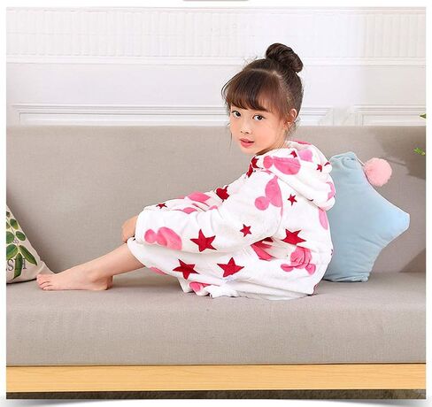 Girls Robes, Plush Soft Coral Fleece Animal Print Hooded Bathrobe for Kids Boys in Kuwait