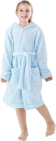 Girls Robes, Plush Soft Coral Fleece Animal Print Hooded Bathrobe for Kids Boys in Kuwait