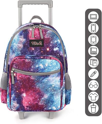 Tilami Rolling Backpack 18 inch Double Handle Wheeled Boys Girls Travel School Children Luggage Toddler Trip, Galaxy in Kuwait