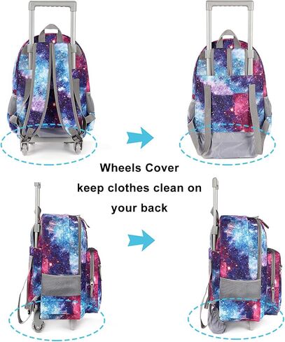 Tilami Rolling Backpack 18 inch Double Handle Wheeled Boys Girls Travel School Children Luggage Toddler Trip, Galaxy in Kuwait