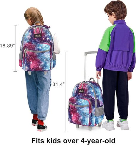 Tilami Rolling Backpack 18 inch Double Handle Wheeled Boys Girls Travel School Children Luggage Toddler Trip, Galaxy in Kuwait