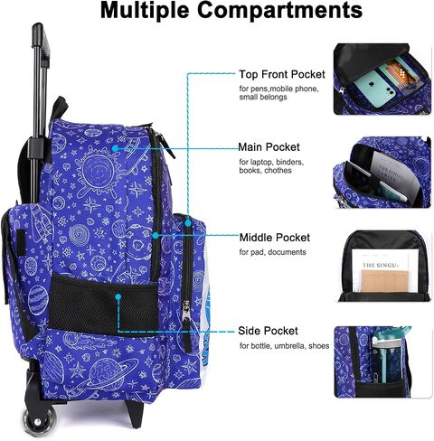 Tilami Rolling Backpack 18 inch Double Handle Wheeled Boys Girls Travel School Children Luggage Toddler Trip, Galaxy in Kuwait