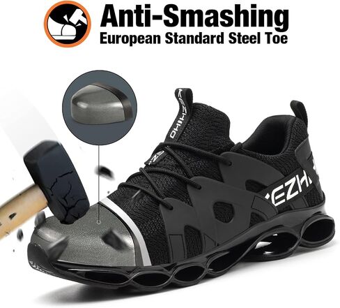 Kezhiho Steel Toe Shoes for Men Women Cushion Comfortable Work Shoes Lightweight Breathable Sneakers Slip Resistant Indestructible Construction Industrial Safety Shoes in Kuwait
