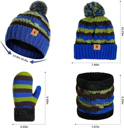 Kids Winter Pompom Beanie Hat Scarf Gloves Set for Boys&Girls Age 3-8, Fleece Lined Skull Cap Neck Warmer Mitten Set in Kuwait