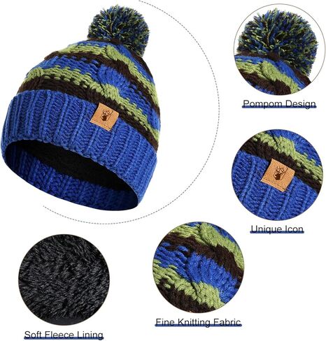 Kids Winter Pompom Beanie Hat Scarf Gloves Set for Boys&Girls Age 3-8, Fleece Lined Skull Cap Neck Warmer Mitten Set in Kuwait