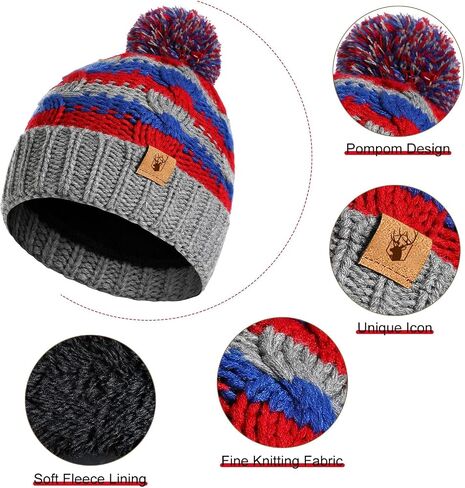 Kids Winter Pompom Beanie Hat Scarf Gloves Set for Boys&Girls Age 3-8, Fleece Lined Skull Cap Neck Warmer Mitten Set in Kuwait