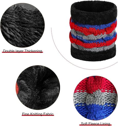 Kids Winter Pompom Beanie Hat Scarf Gloves Set for Boys&Girls Age 3-8, Fleece Lined Skull Cap Neck Warmer Mitten Set in Kuwait