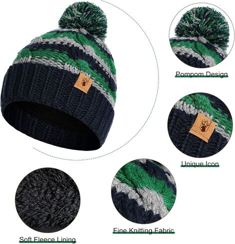 Kids Winter Pompom Beanie Hat Scarf Gloves Set for Boys&Girls Age 3-8, Fleece Lined Skull Cap Neck Warmer Mitten Set in Kuwait