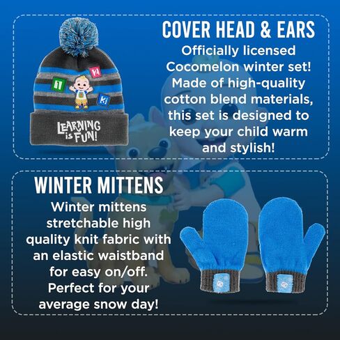 CoComelon Toddler Winter Hat and Snow Gloves for Toddler Set with Cute Mittens and Soft Beanie Adorable Outdoor Wear in Kuwait