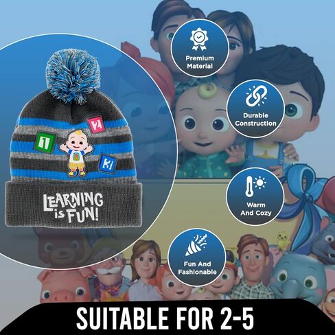 CoComelon Toddler Winter Hat and Snow Gloves for Toddler Set with Cute Mittens and Soft Beanie Adorable Outdoor Wear in Kuwait