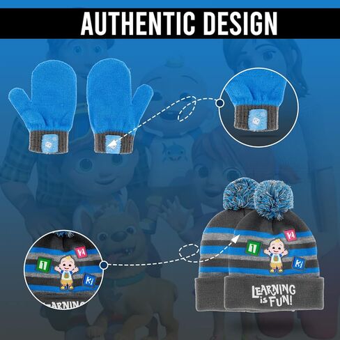 CoComelon Toddler Winter Hat and Snow Gloves for Toddler Set with Cute Mittens and Soft Beanie Adorable Outdoor Wear in Kuwait