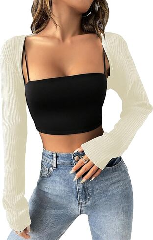 Verdusa Women's Long Sleeve Open Front Knitted Shrug Crop Cardigan Sweater in Kuwait