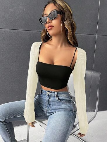 Verdusa Women's Long Sleeve Open Front Knitted Shrug Crop Cardigan Sweater in Kuwait