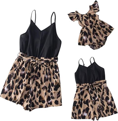 AWIBMK Mommy and Me Dresses Outfits Floral Sling Family Matching Romper V Neck Clothes Suit Set for Mother and Daughter in Kuwait