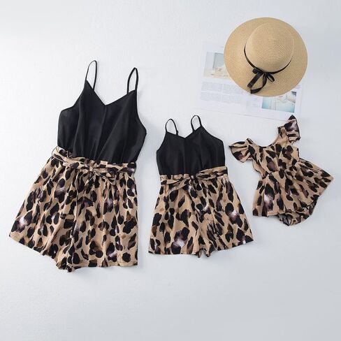 AWIBMK Mommy and Me Dresses Outfits Floral Sling Family Matching Romper V Neck Clothes Suit Set for Mother and Daughter in Kuwait