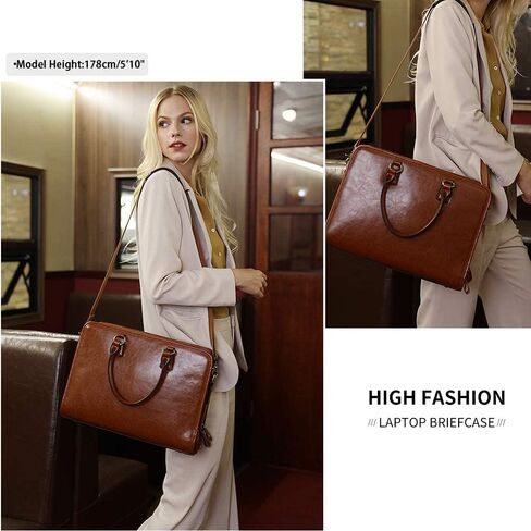 Kattee Genuine Leather Briefcase for Women, Large Capacity Laptop Bag with Luggage Tag in Kuwait