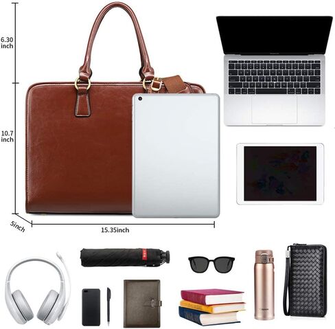 Kattee Genuine Leather Briefcase for Women, Large Capacity Laptop Bag with Luggage Tag in Kuwait