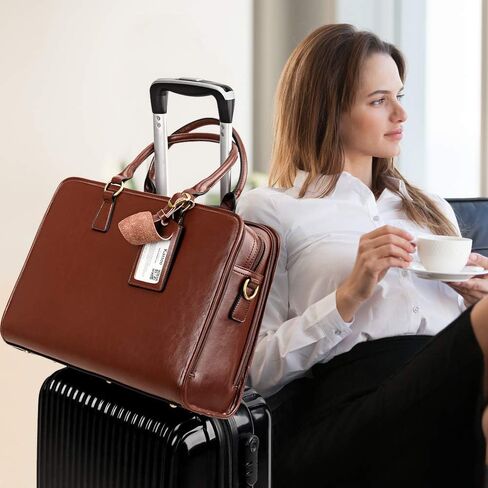 Kattee Genuine Leather Briefcase for Women, Large Capacity Laptop Bag with Luggage Tag in Kuwait
